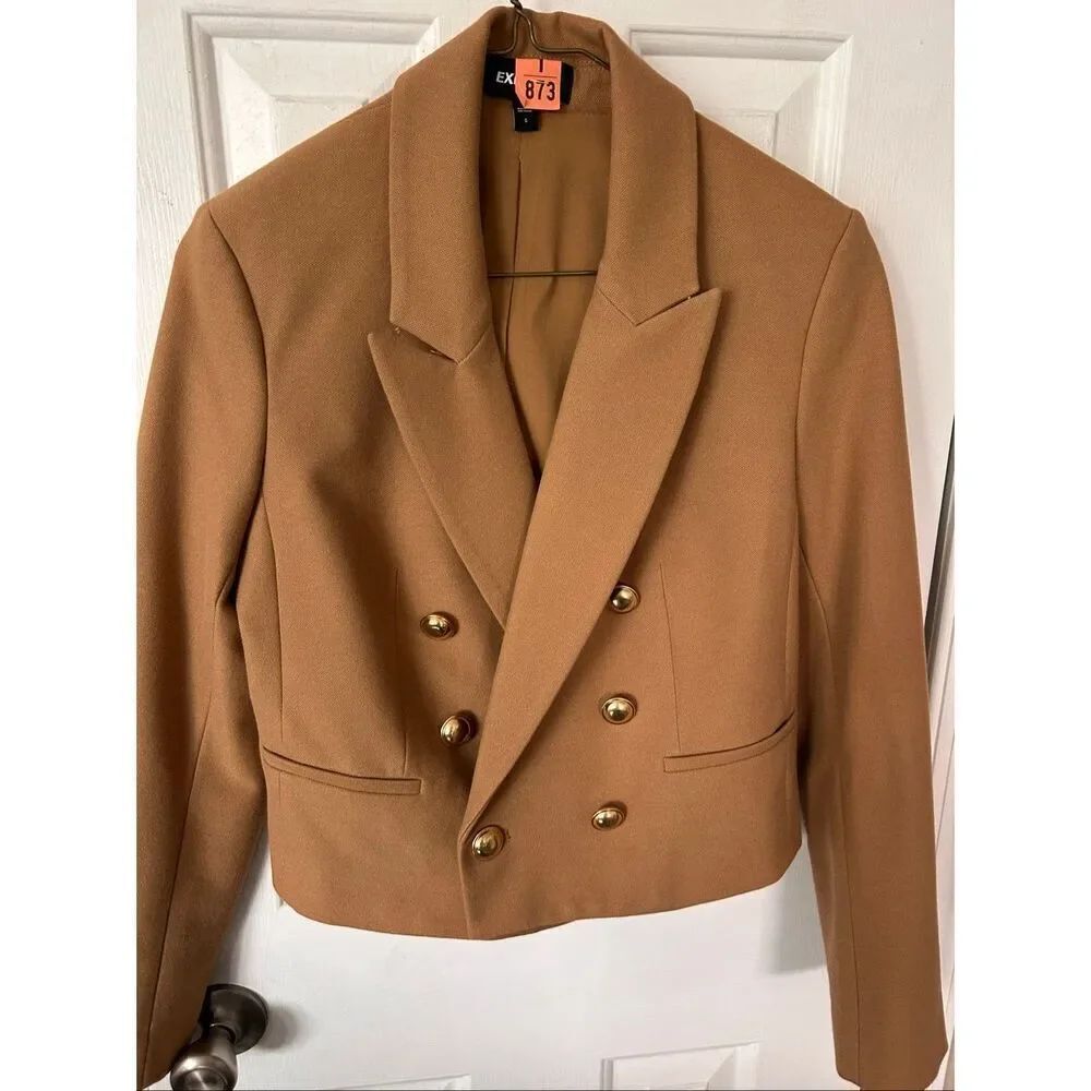 Express double breasted brown and gold buttoned blazer military style jacket siz